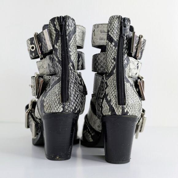 Jeffrey Campbell Caceres Multi-Buckle Snakeskin Leather Ankle Boots 6.5 Gray - Picture 6 of 16